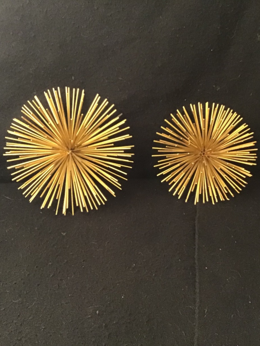 MCM Solid Metal Set 2 Gold Finish Spiked Sea Orchin 3D Wall & Tabletop Decor.